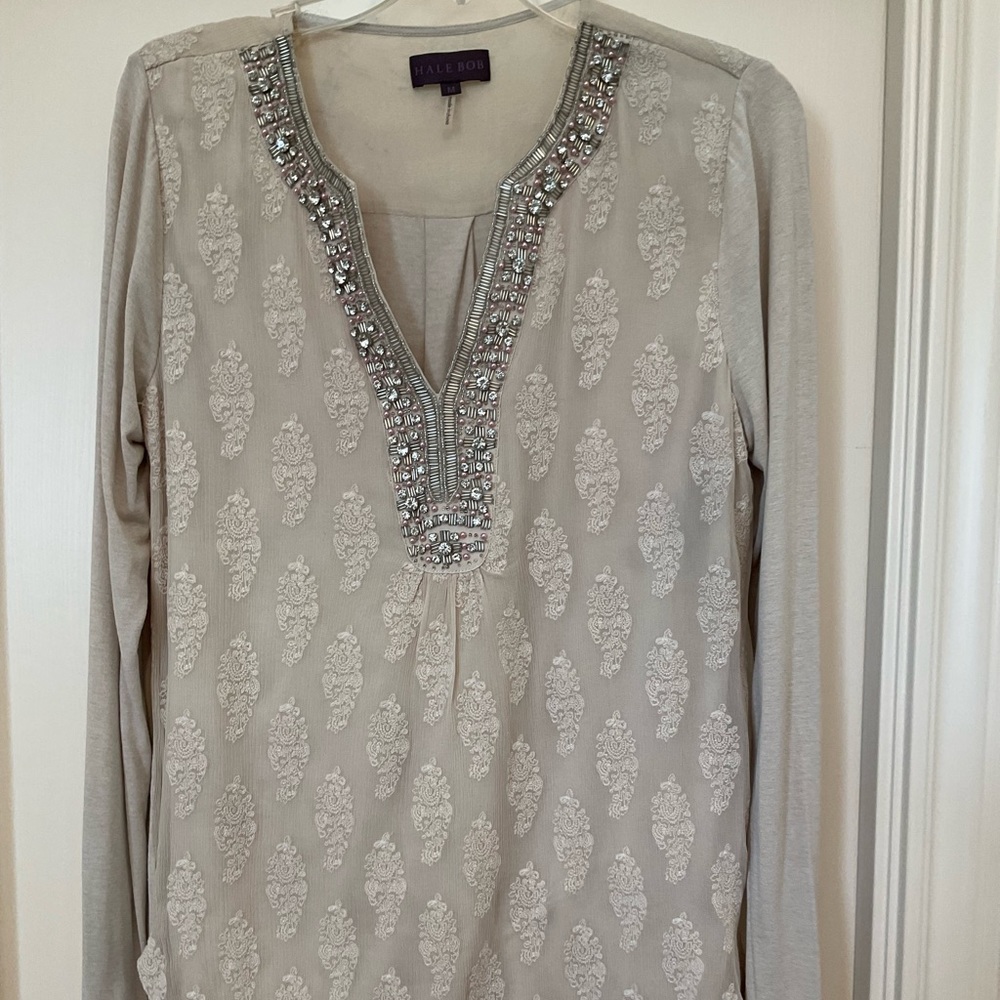Hale Bob Embroidered Beaded Rhinestone Top - Medium